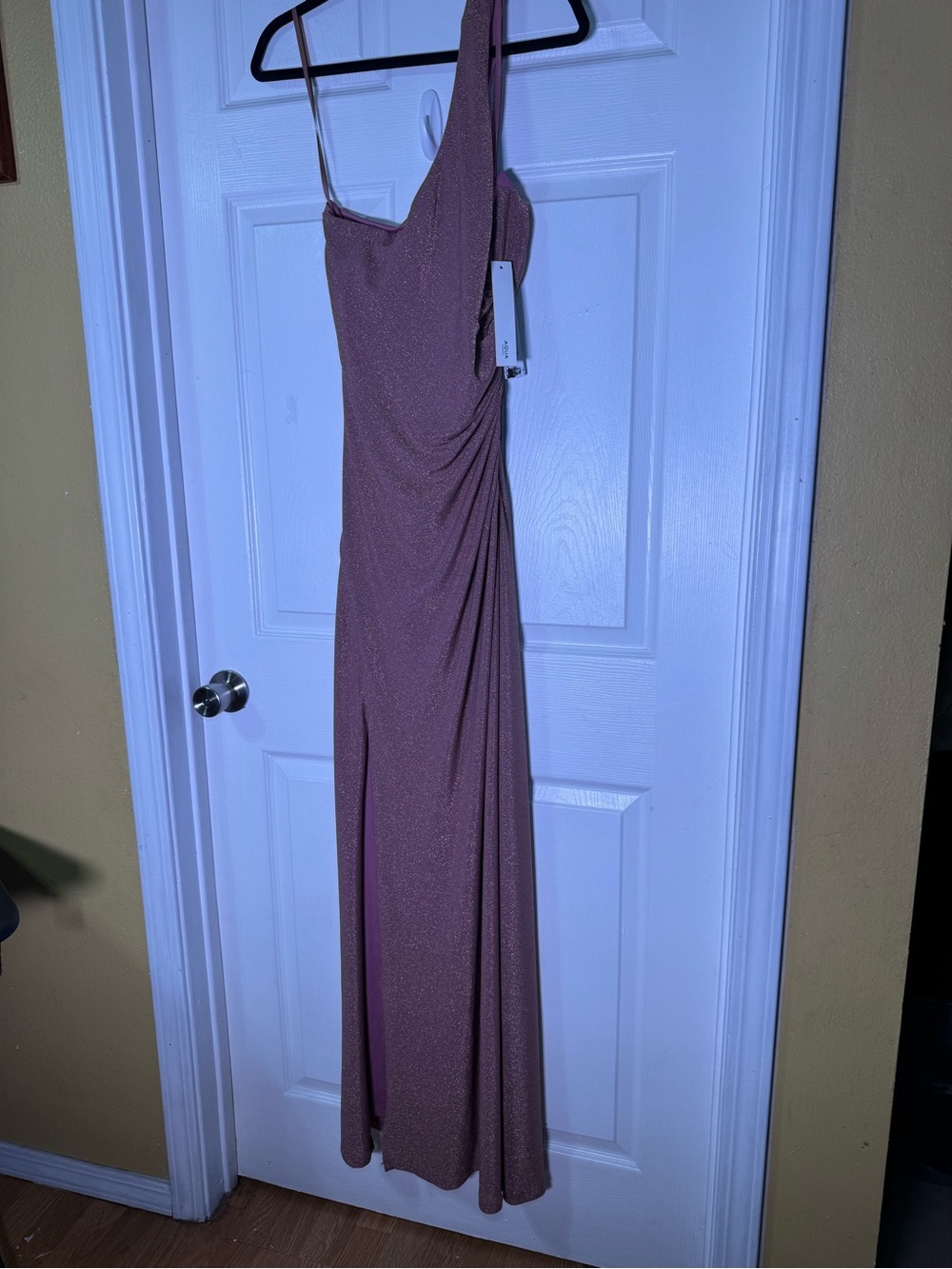 Aqua One-Shoulder Rose Metallic Prom Dress - Picture 4 of 10